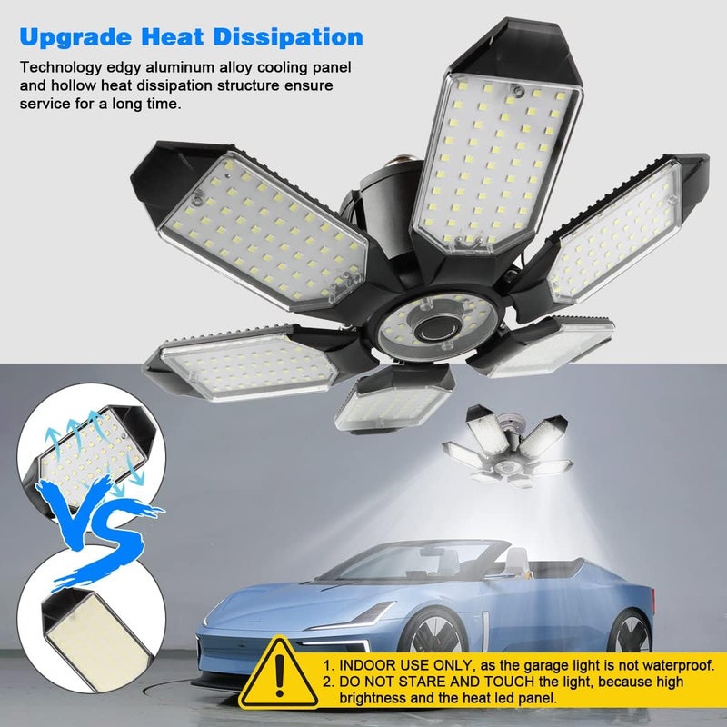 POLARPRA LED Garage Light - 160W LED Garage Ceiling Lights 16000LM Super Bright Garage Lighting with 6 Deformable Panels E26/E27 Screw in Led Shop Lights for Basement Workshop Warehouse Attic - Image 4
